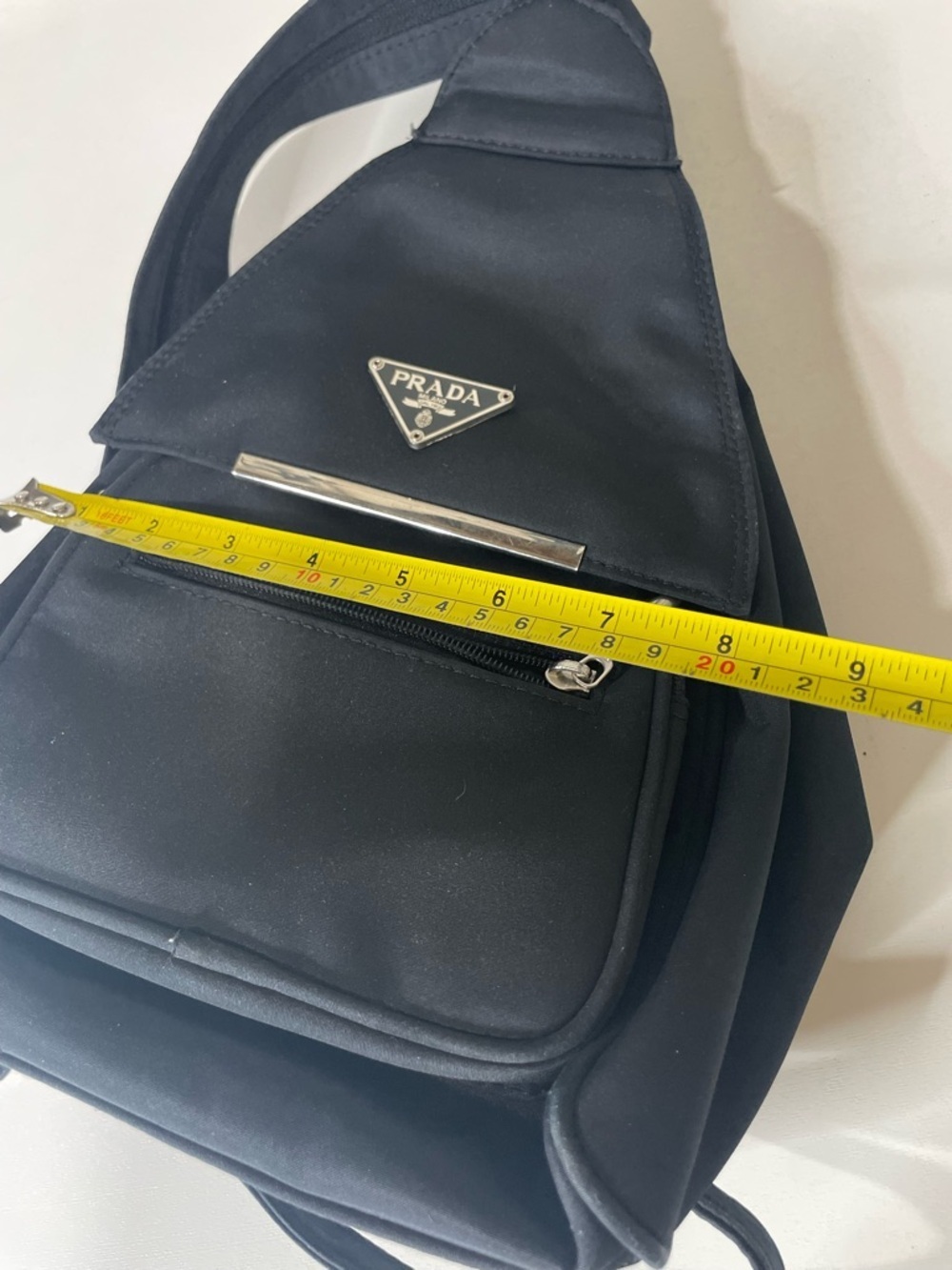 Minimalist Black Nylon Sling Bag| Crossbody Chest Pack With Silver Hardware - Picture 11 of 12
